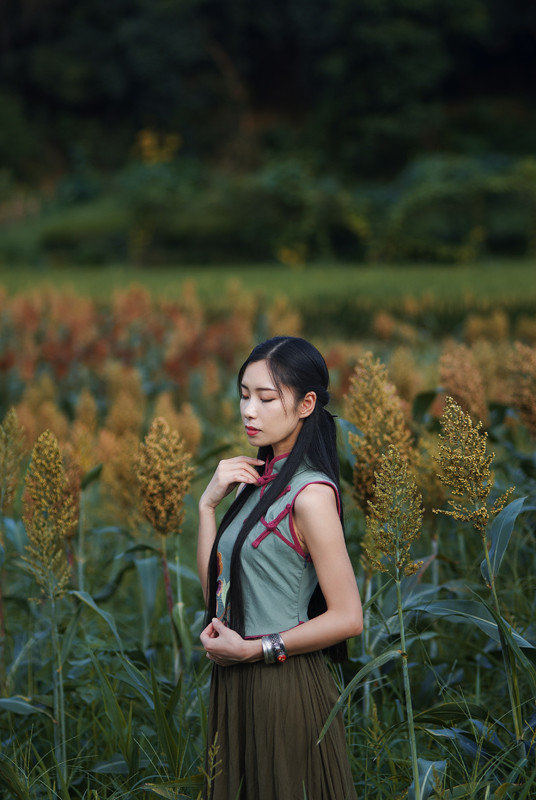 旗袍女子守望在这秋日季节  第2张